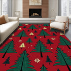Festive Red Evergreen Christmas Trees Rug