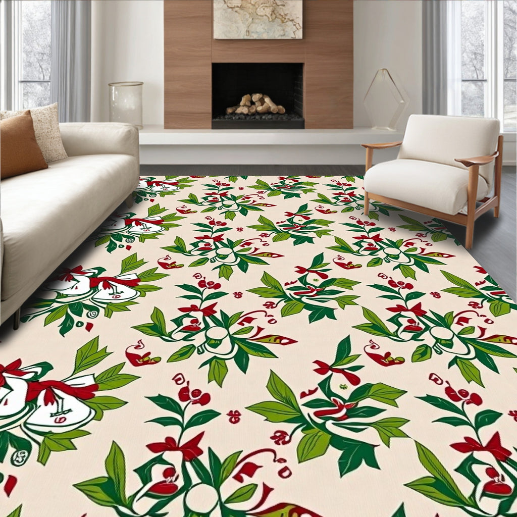 Christmas Bells Red Green Cream Rug