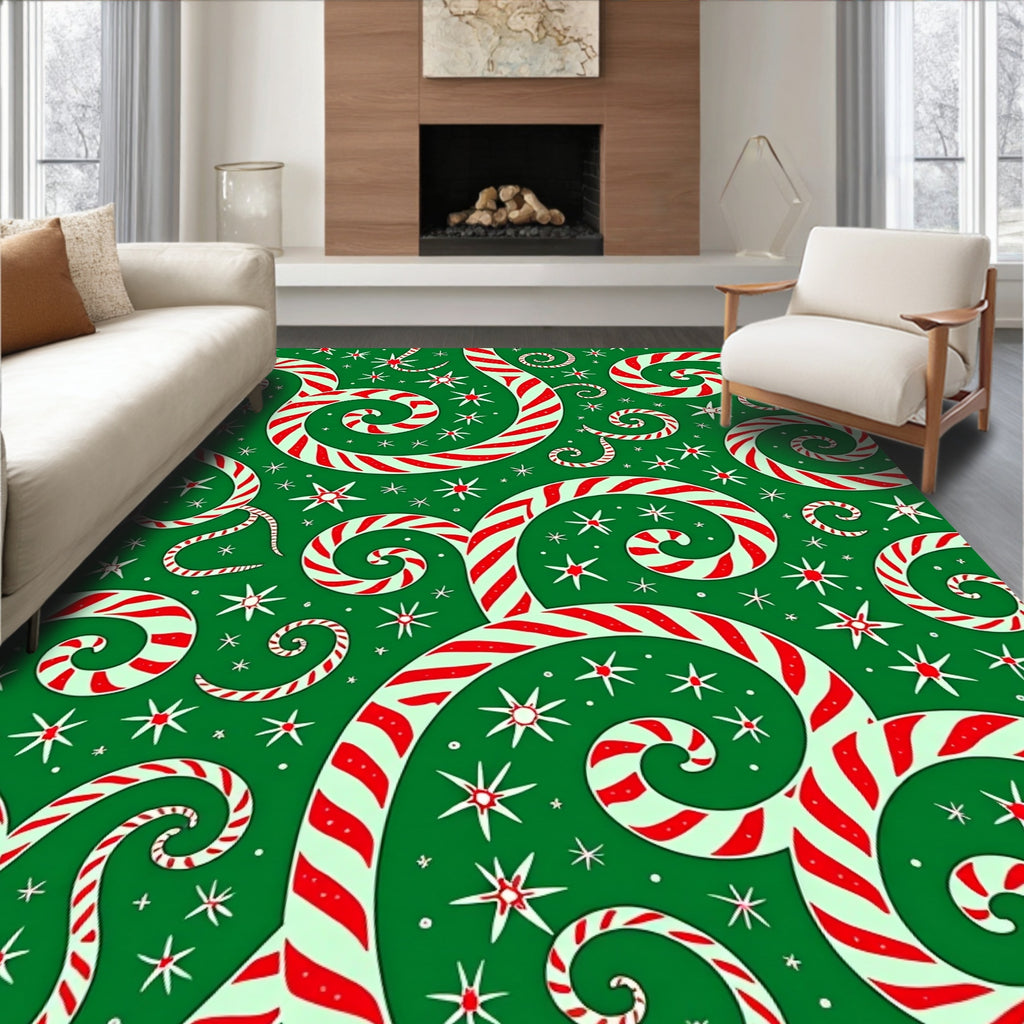 Whimsical Red White Swirl Candy Canes Rug