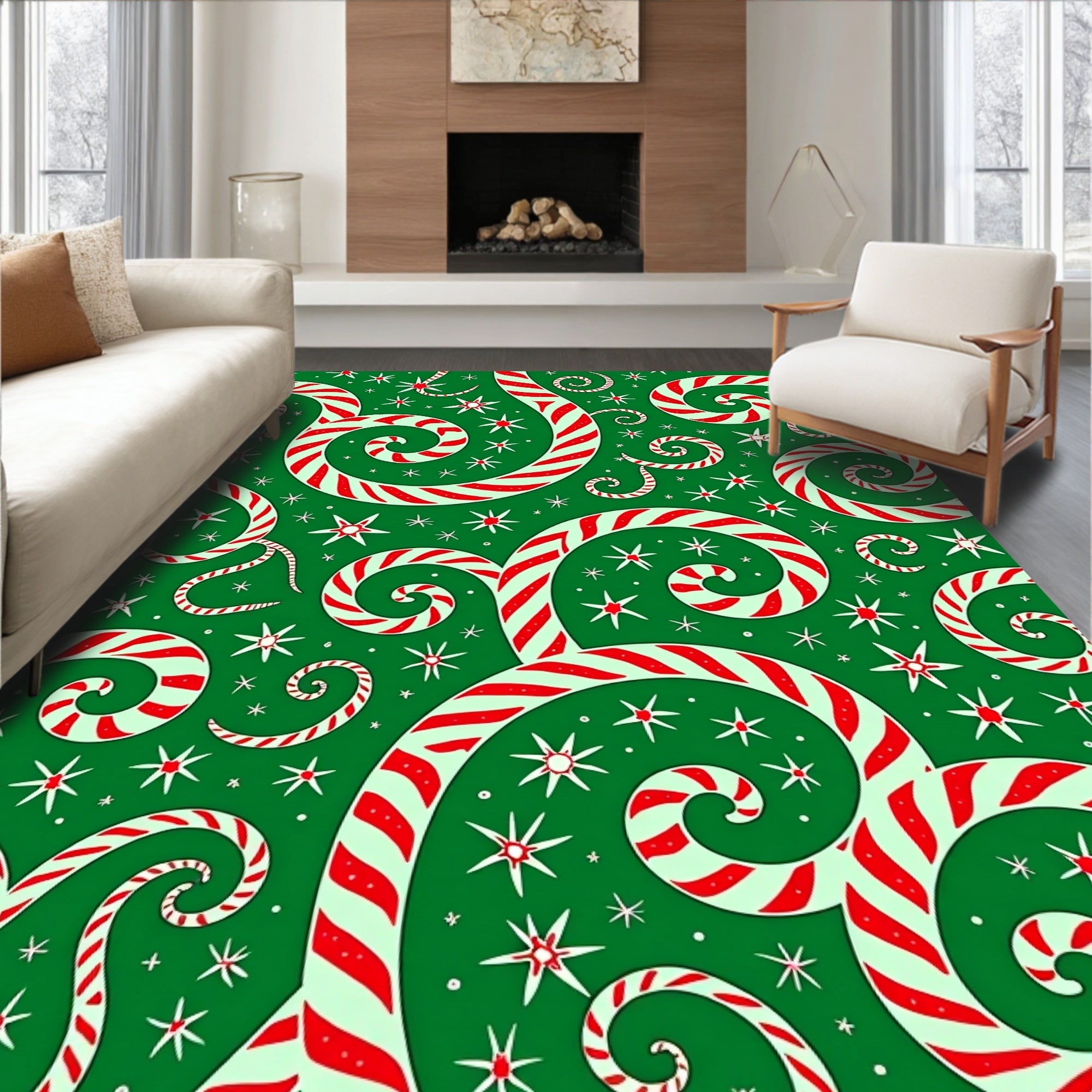 Whimsical Red White Swirl Candy Canes Rug