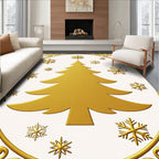 Golden Christmas Tree Snowflake Accents Rug
