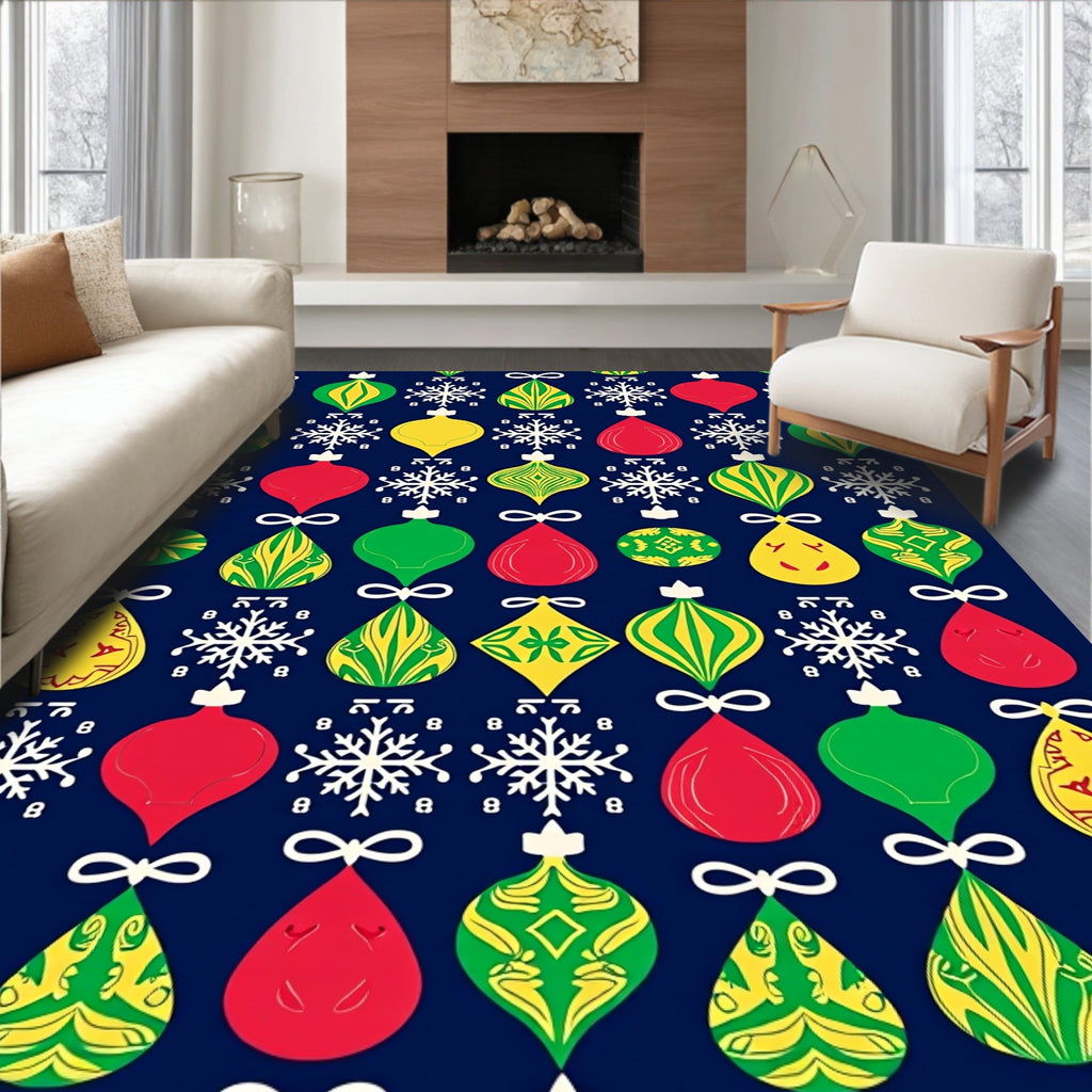 Holiday Baubles and Snowflakes Rug