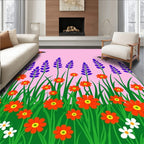 Whimsical Orange Floral Butterfly Garden Rug