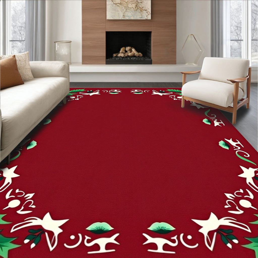 Crimson Holly Berry Bird Garlands Rug