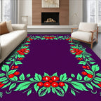 Vibrant Red Berry Floral Border Rug