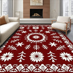 Deep Red Floral Branch Border Rug