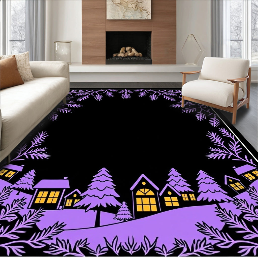 Purple Village Evergreen Border Rug