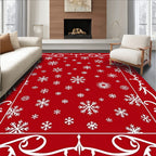 Red White Snowflake Border Accent Rug