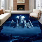 Dreamy Blue Castle Under Moonlit Sky Rug