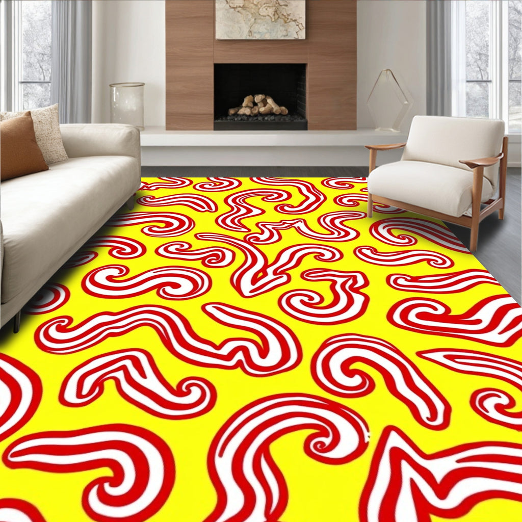 Bold Red Swirls Yellow Rug