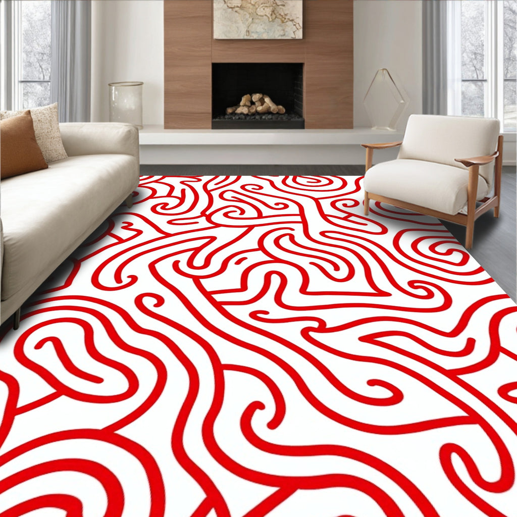 Crimson Swirl Labyrinth Ribbon Rug