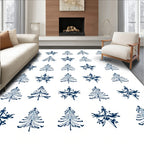 Navy Fir Tree Snowflake Collage Rug