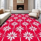 Vibrant Red White Floral Medallion Rug