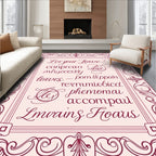 Elegant Burgundy Script Floral Border Rug