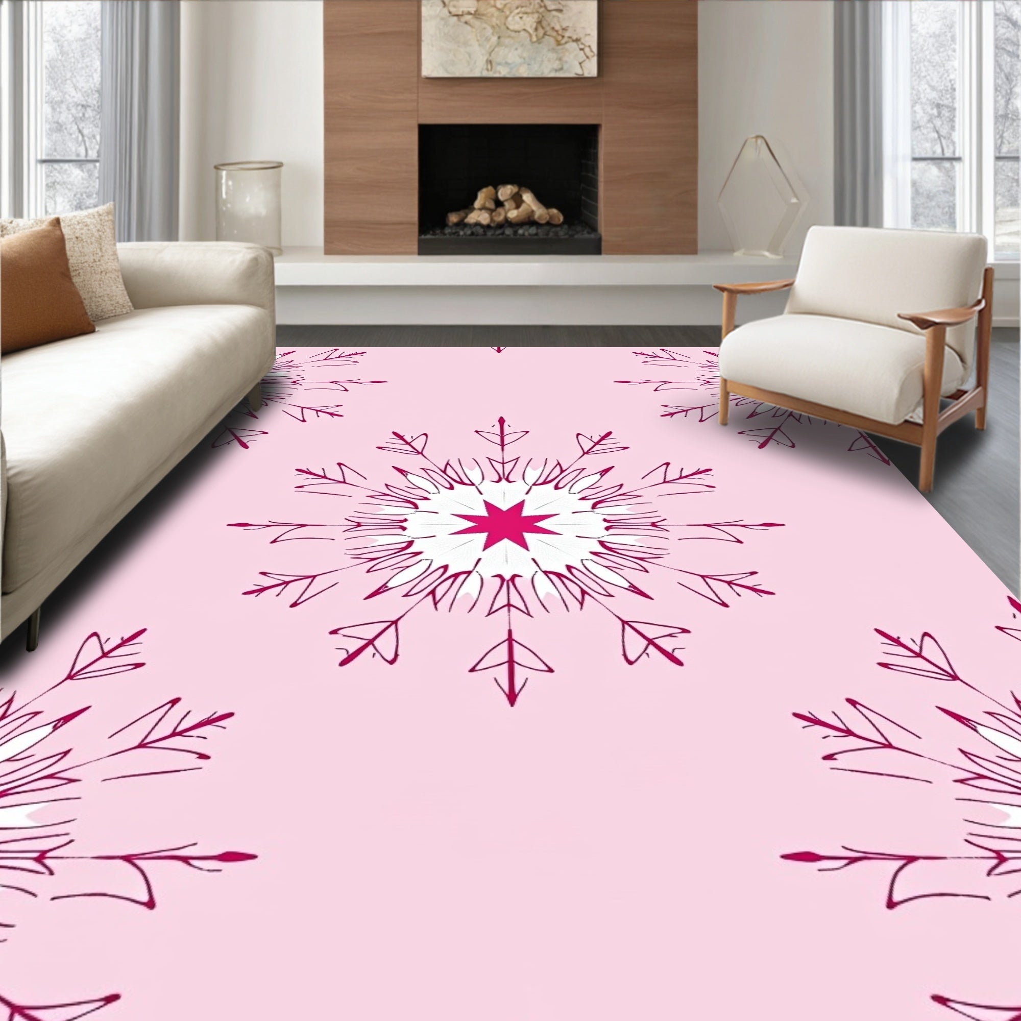 Fuchsia Starburst Mandala Pink Background Rug