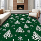 Winter Forest Evergreen Snowflakes Rug