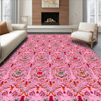 Whimsical Pink Red Floral Medallion Rug
