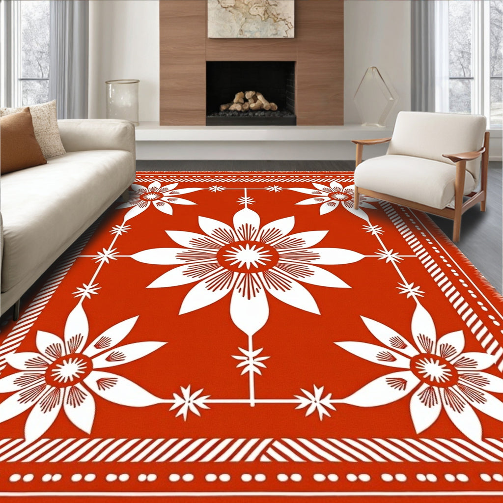 Rustic Red Floral Garden Art Rug