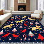 Navy Blue Festive Dog And Tree Rug