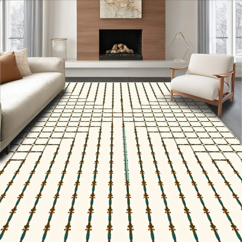Art Deco Geometric Ivory Brown Teal Rug
