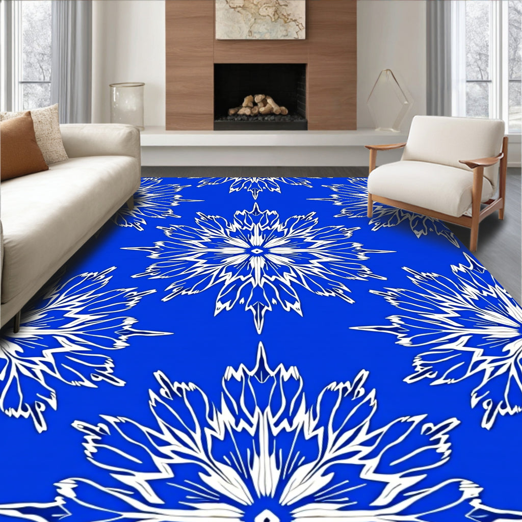 Bold Blue White Starburst Mandala Rug