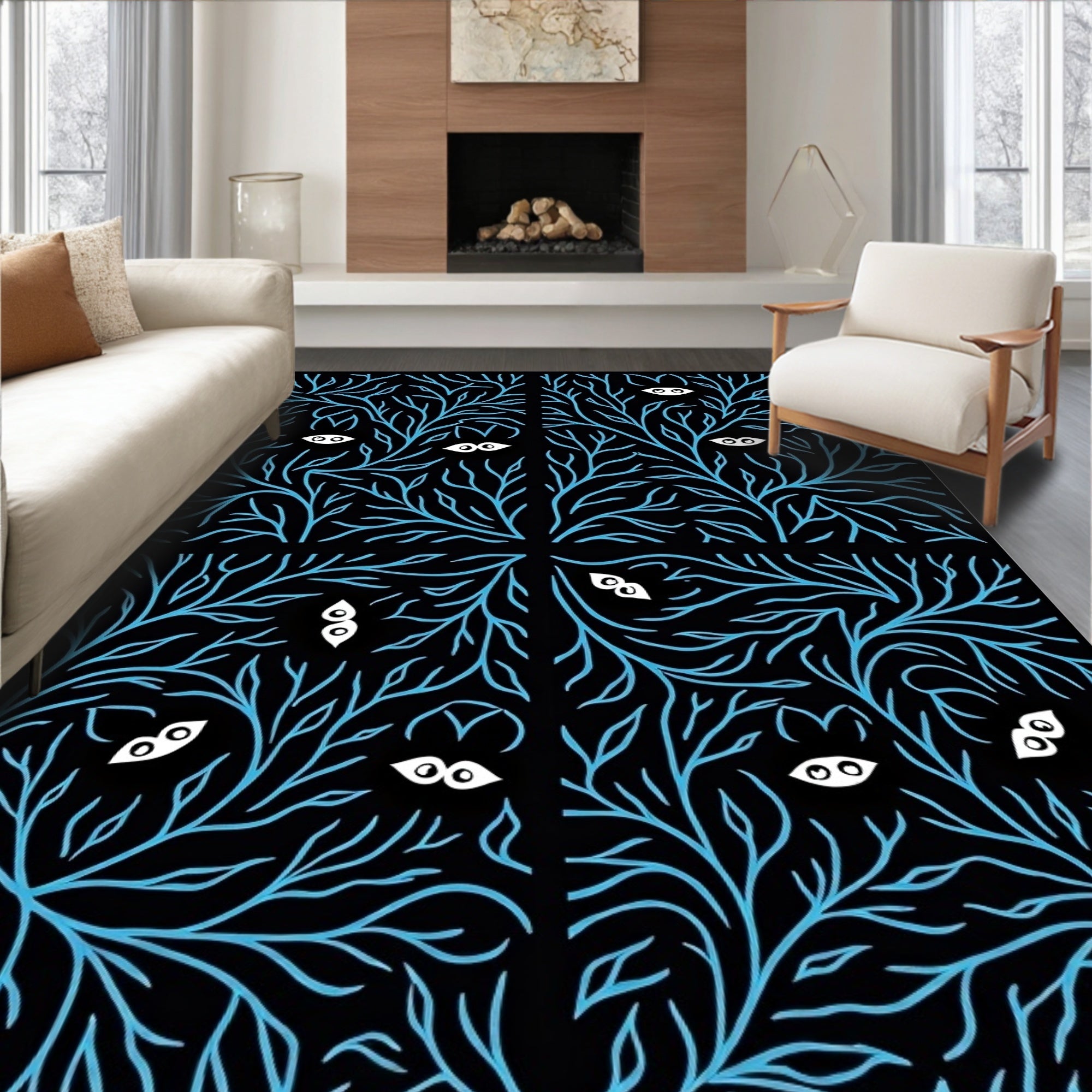Black Cyan Branch Eyes Rug