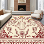 Red Medieval Angelic Winged Figures Rug
