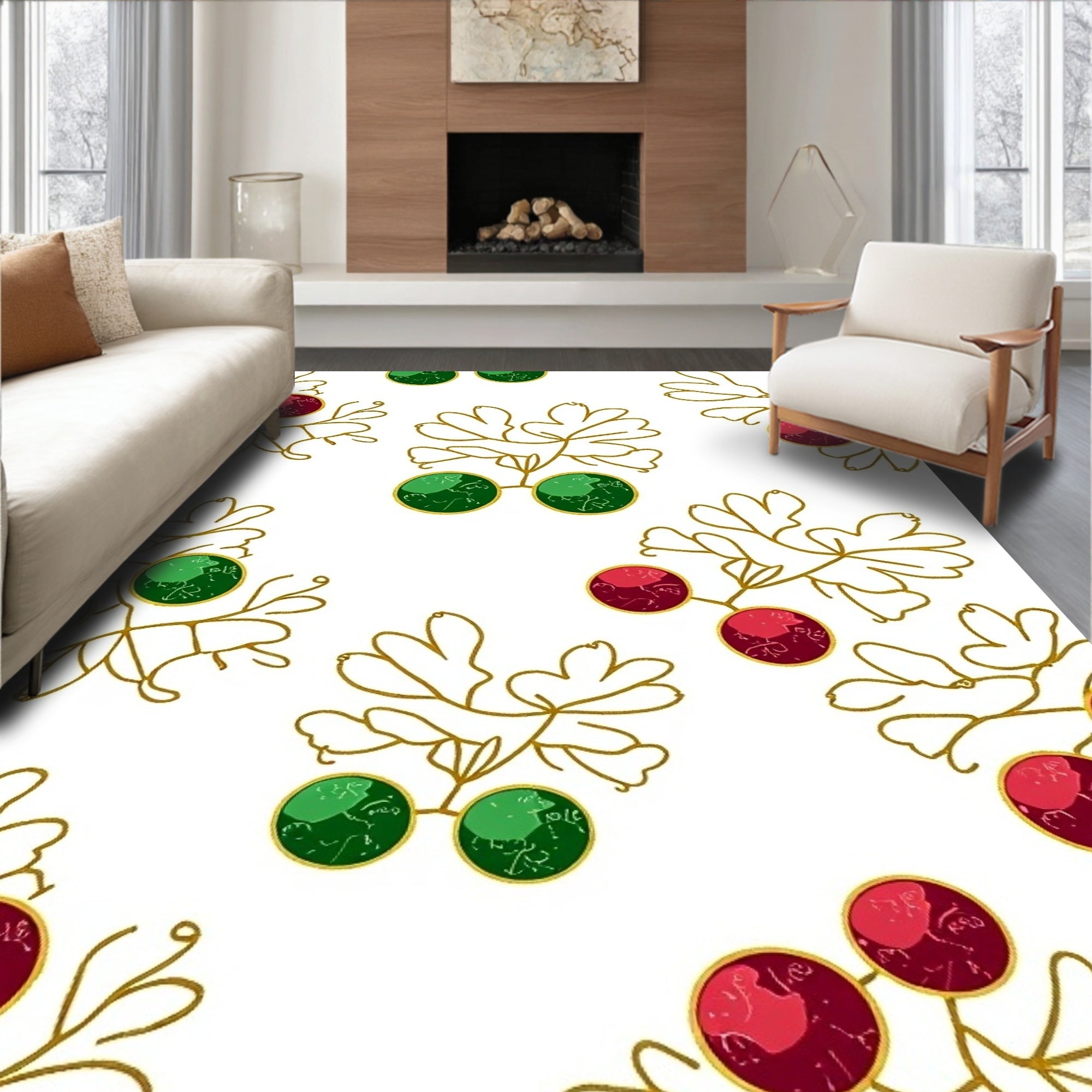 Gold Leaf Red Green Gemstone Garland Rug