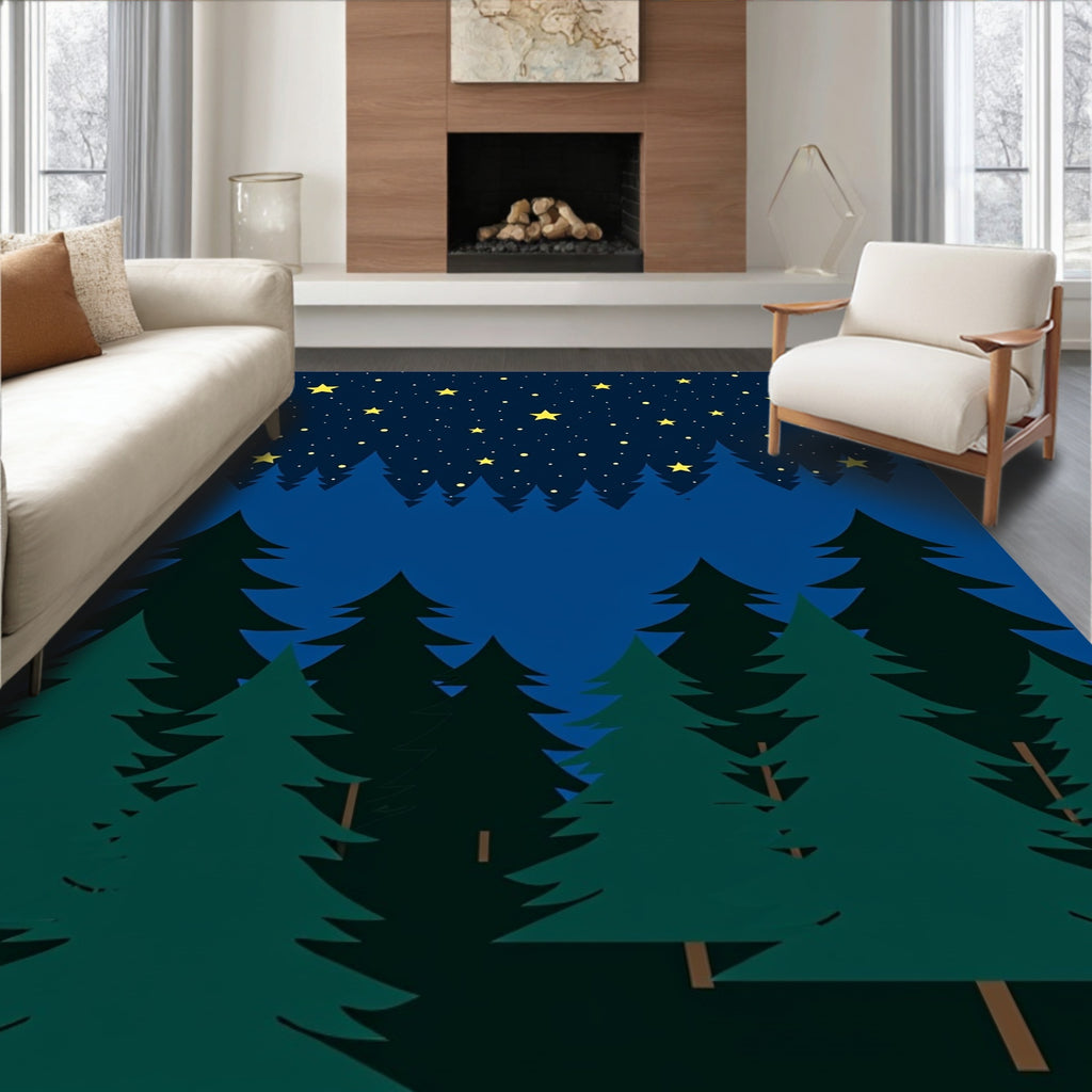 Starry Night Forest Trees Rug
