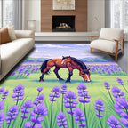 Brown Horse Lavender Field Clouds Rug
