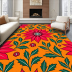 Crimson Red Festive Poinsettia Floral Orange Rug