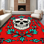 Fiery Red Floral Skull Garland Rug