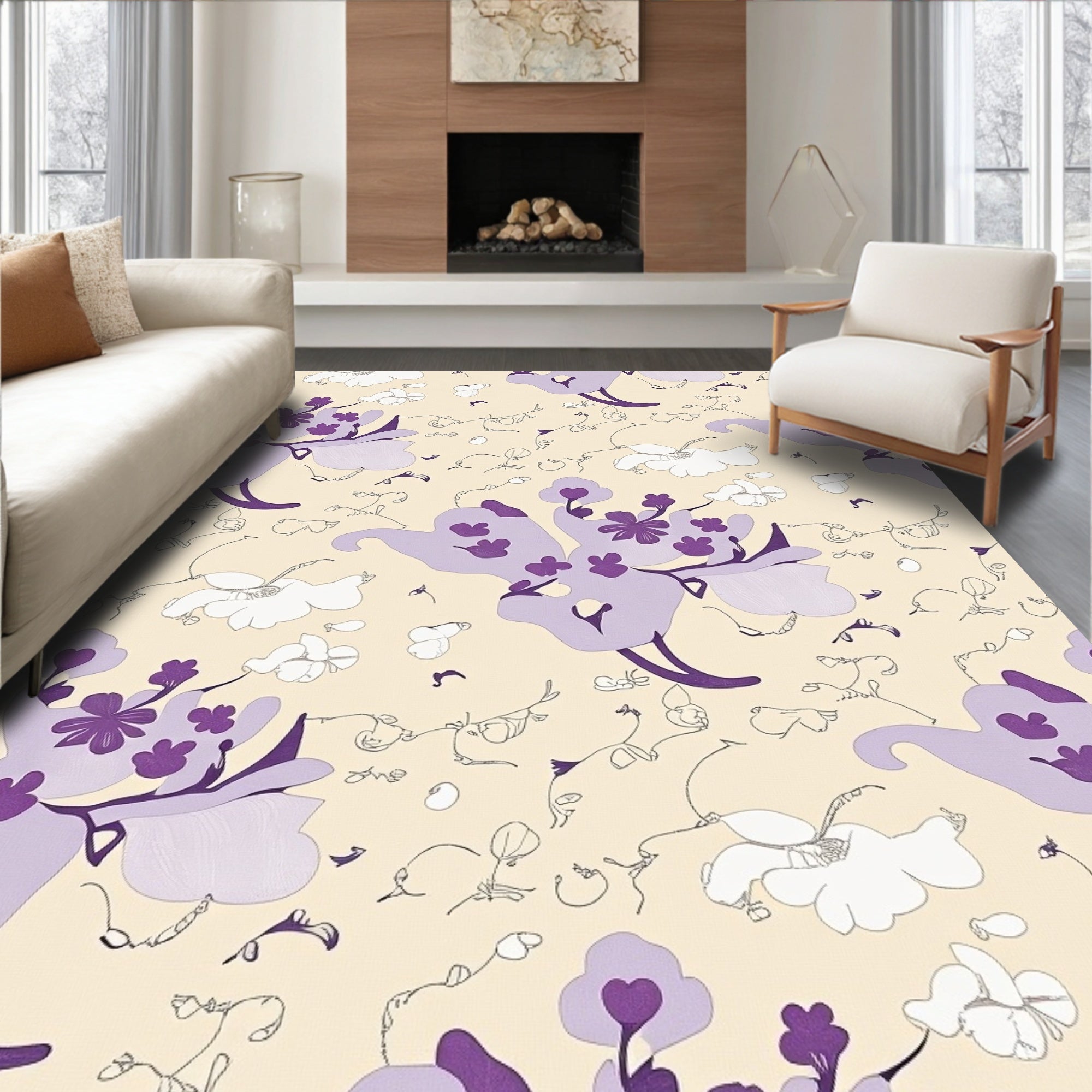 Lavender Floral Abstract Branch Rug