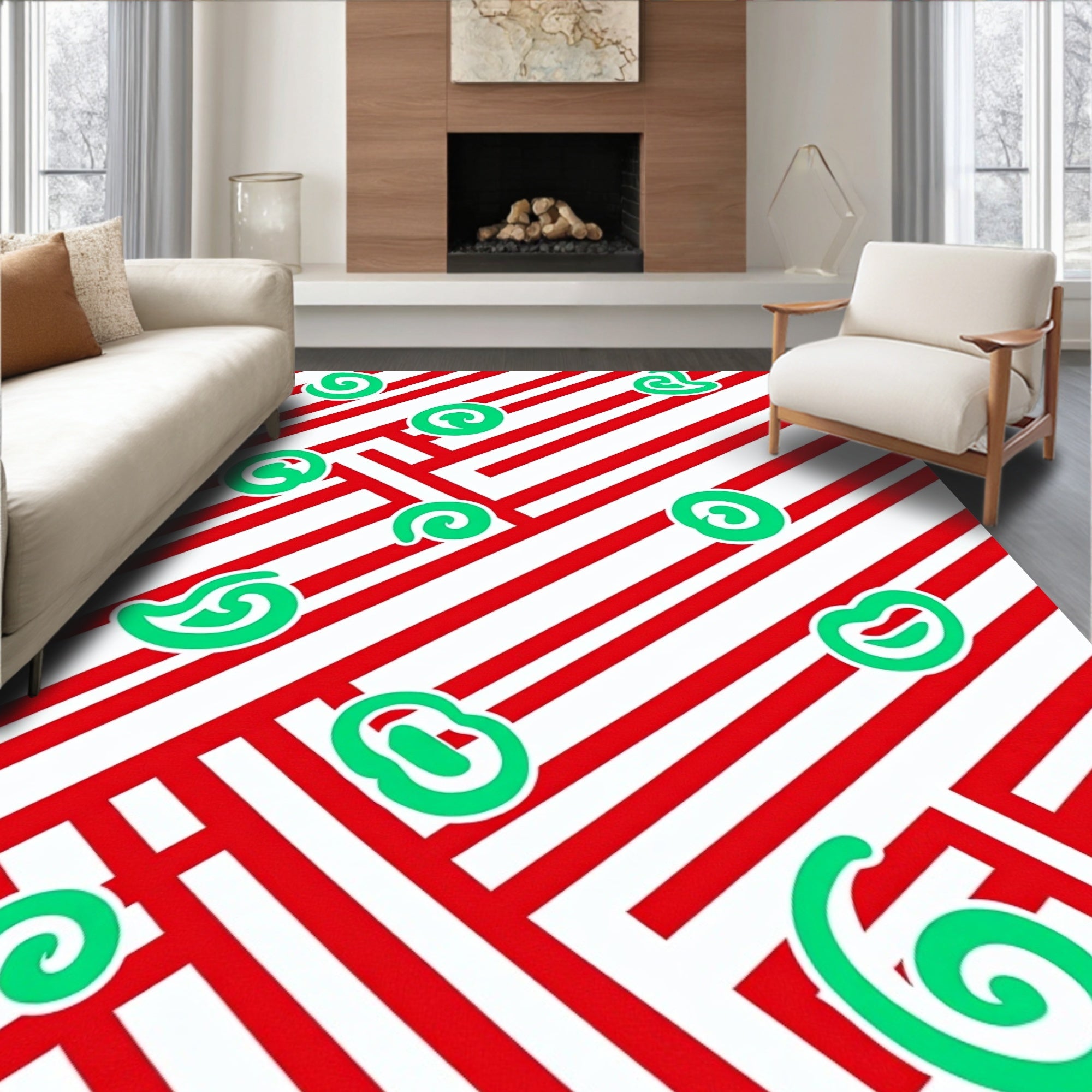Red White Swirl Organic Stripe Rug