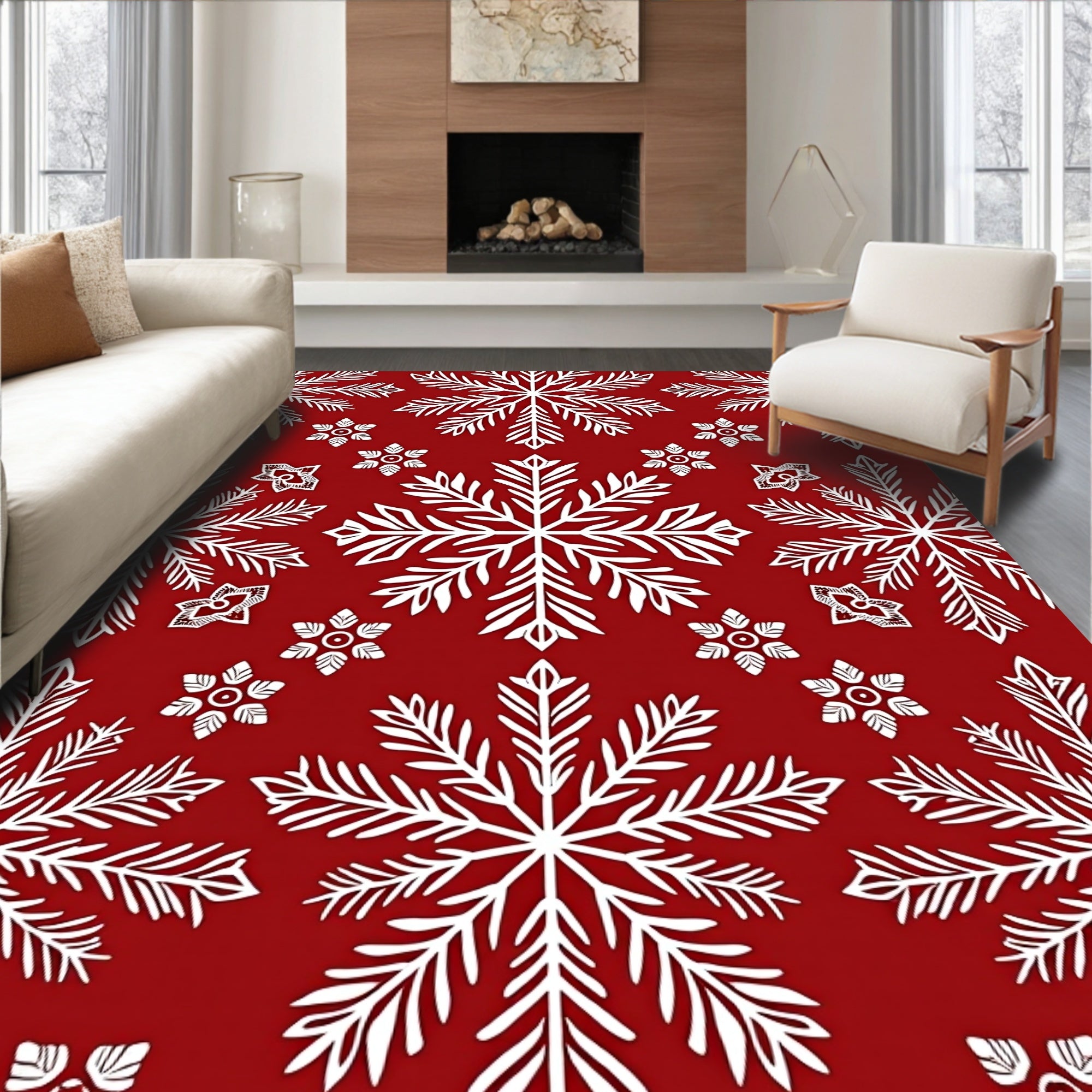 Elegant Red Snowflake Collage Rug