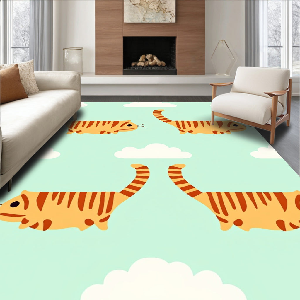Orange Tabby Cats In Clouds Rug
