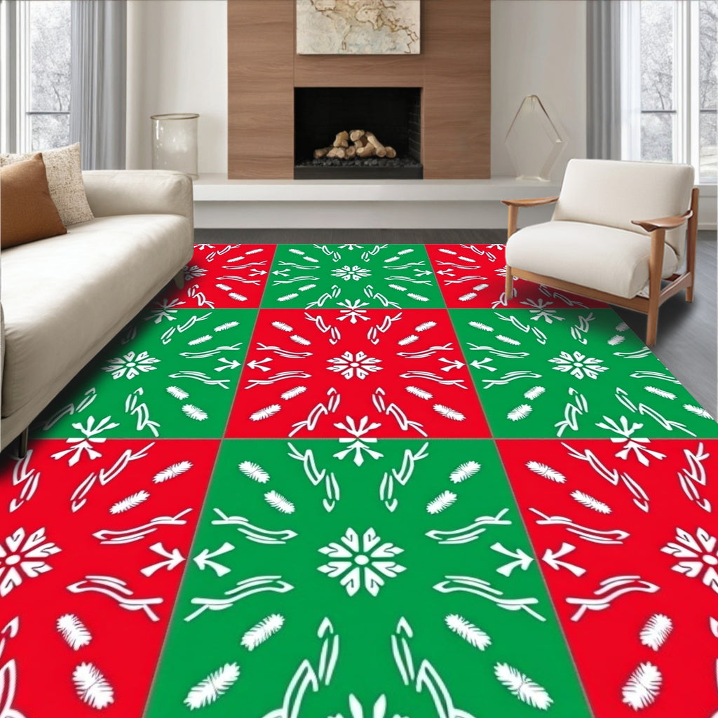 Red Green Tiled Snowflake Medallion Rug
