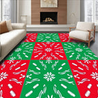 Red Green Tiled Snowflake Medallion Rug