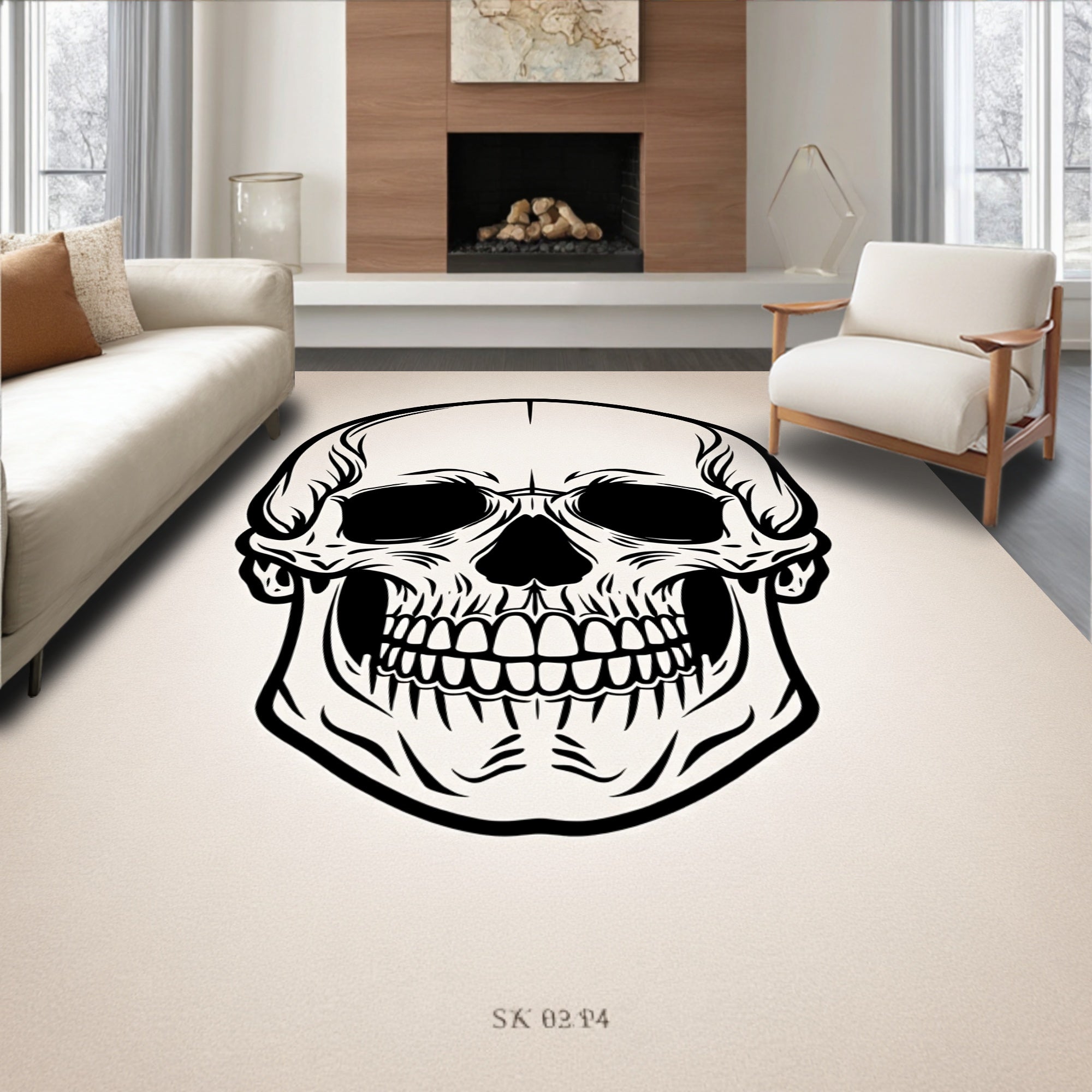 Monochromatic Black Skull Face Rug