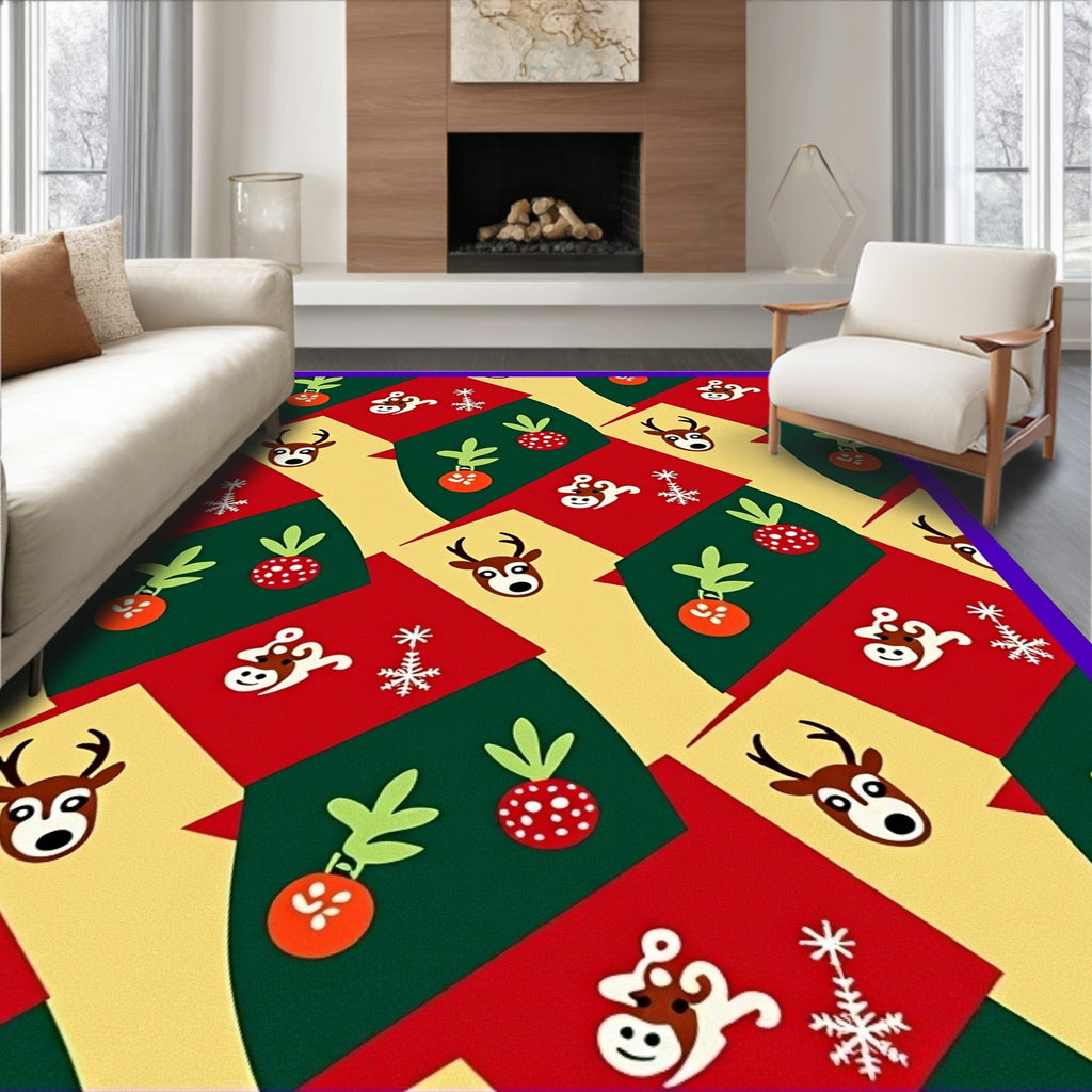 Festive Christmas Animals Geometric Overlay Rug