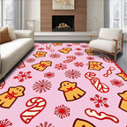 Pink Gingerbread Snowflakes And Candy Canes Rug
