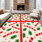 Festive Red White Candy Cane Pine Sprigs Rug