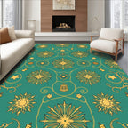 Golden Starburst Bells Teal Folk Rug