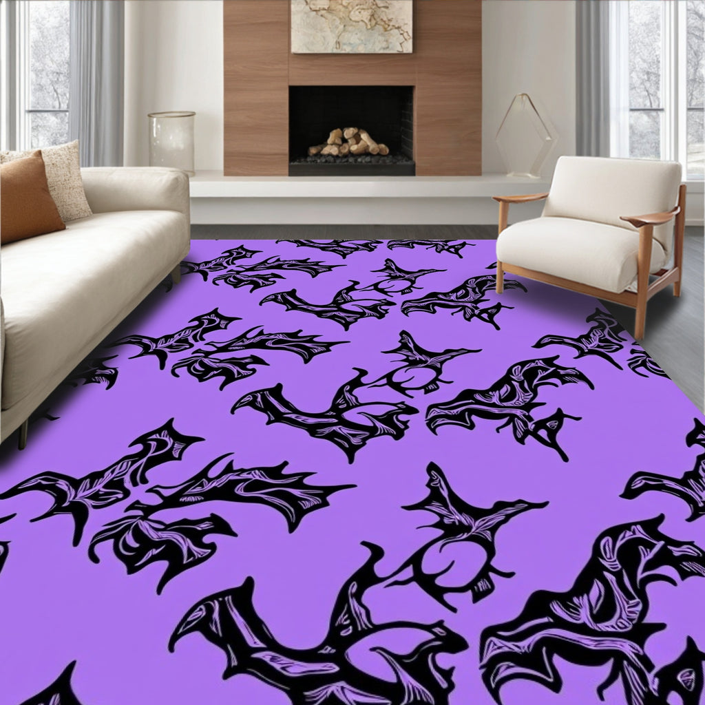 Gothic Bat Purple Abstract Rug