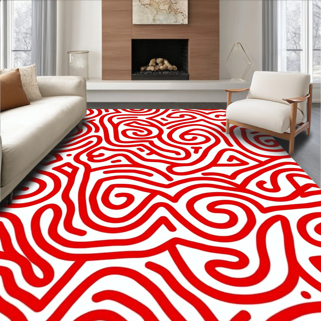 Bold Red Abstract Swirl Organic Rug