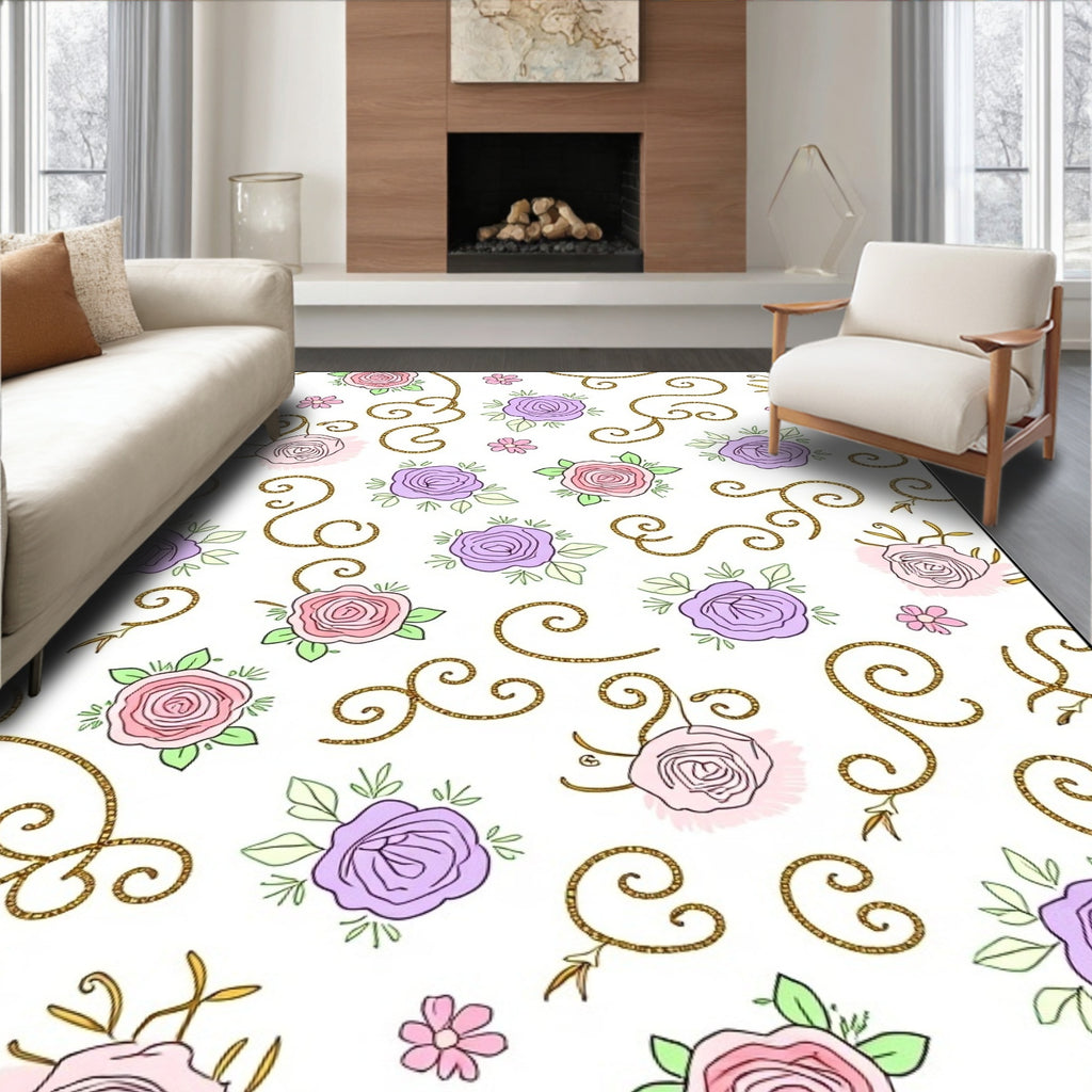 Pastel Roses Swirls Garden Rug