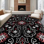 Crimson Snowflake Floral Symmetry Rug