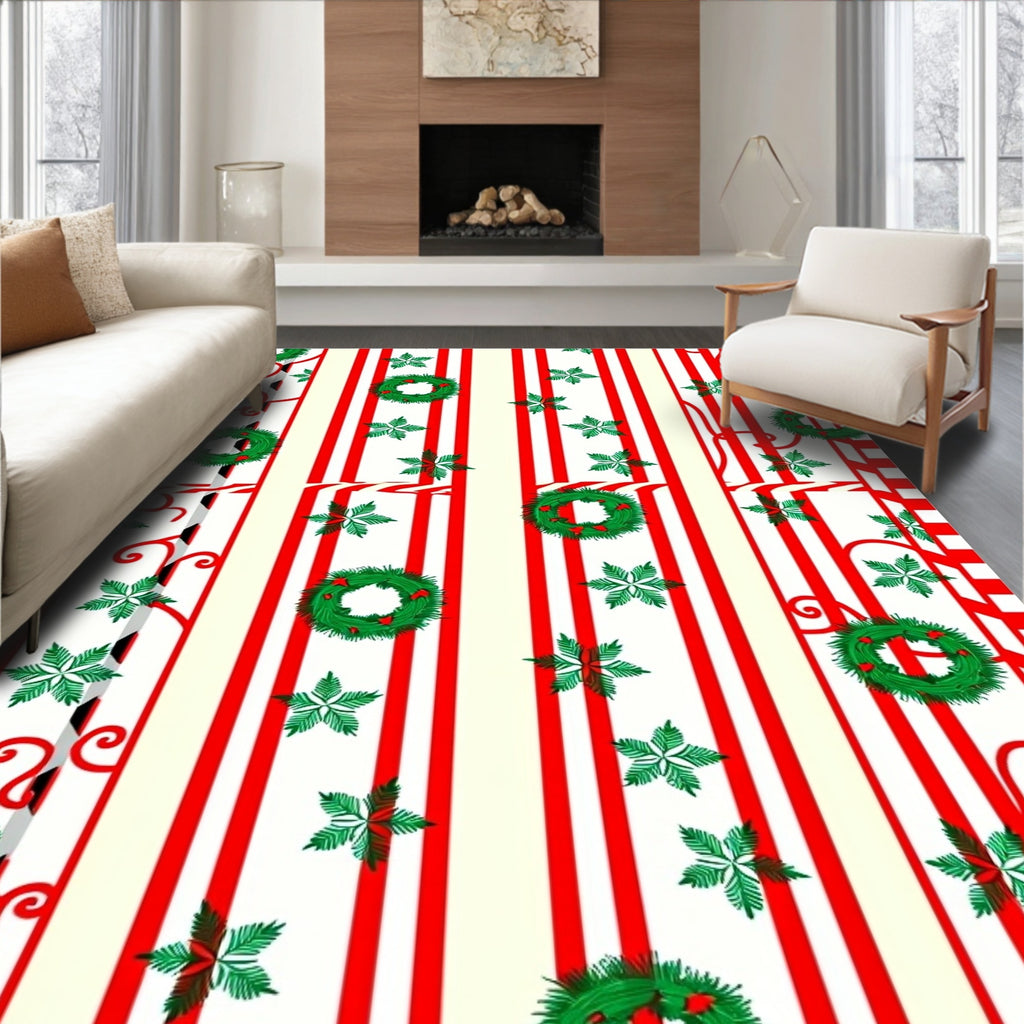 Red White Striped Wreath Garland Rug