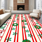 Red White Striped Wreath Garland Rug