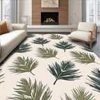 Green Palm Leaves Subtle Texture Rug